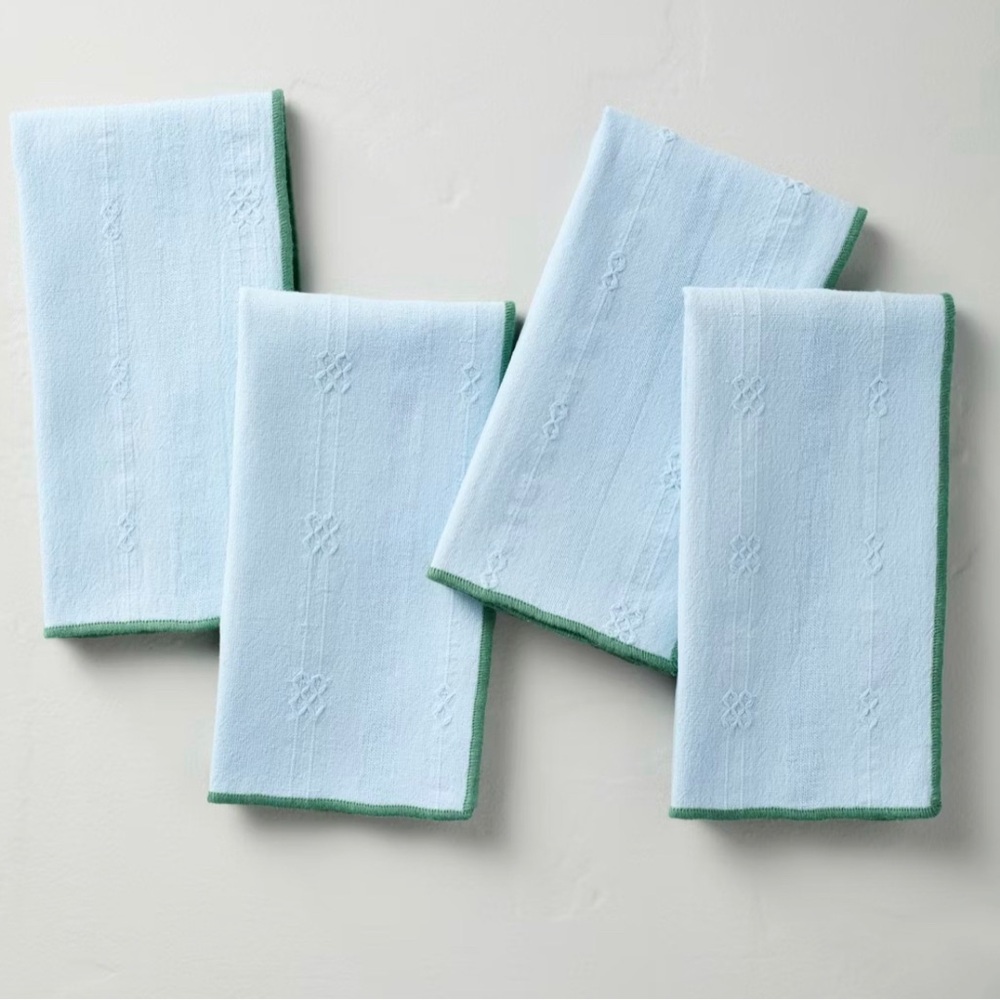 4pk Textured Stripe Cloth Napkins Blue - Hearth & Hand™ with Magnolia